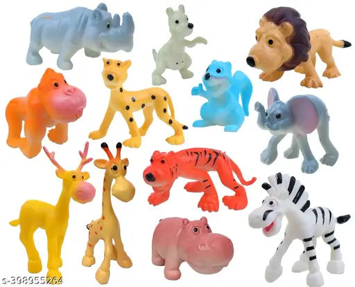 Funny Jungle Animals Toys Forest Animal Set Mini Cartoon Animal Toys Figure Playing Set for Kids - Pack of 12 Pcs  I kartnovastore.com