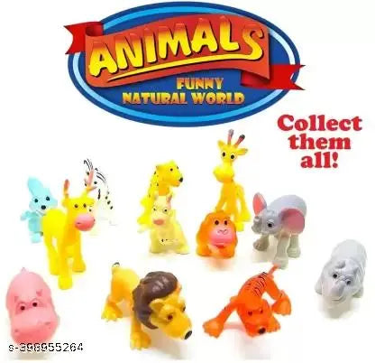 Funny Jungle Animals Toys Forest Animal Set Mini Cartoon Animal Toys Figure Playing Set for Kids - Pack of 12 Pcs  I kartnovastore.com