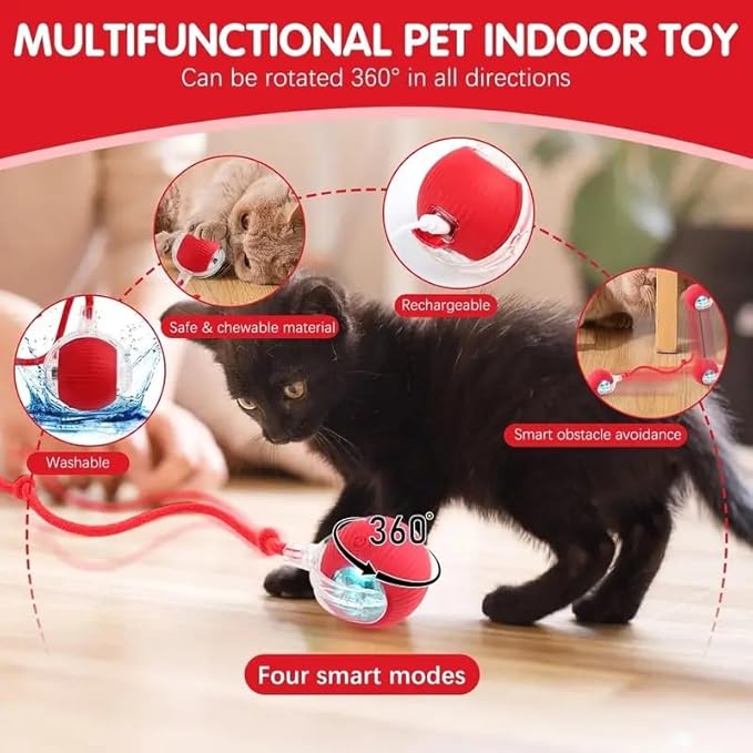 Cat Toy - Cat Toys for Indoor Cats Smart Chewy Viral Rolling Ball with Tail, Bird Sound, USB Rechargeable Automatic Rotating Ball  I kartnovastore.com